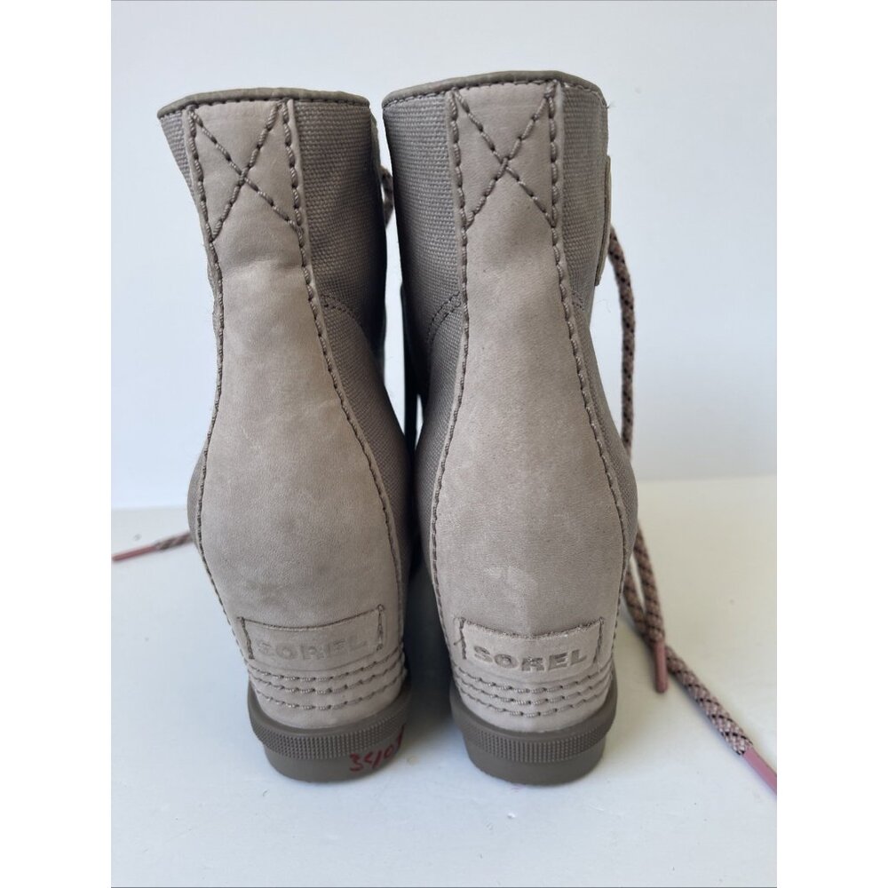 Sorel Joan of Artic Wedge II PDX Women’s 9.5 Taupe Canvas Leather Ankle Boot - Picture 10 of 14